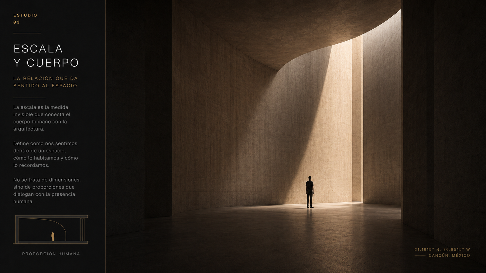 Relación entre escala arquitectónica y cuerpo humano en un espacio monumental.